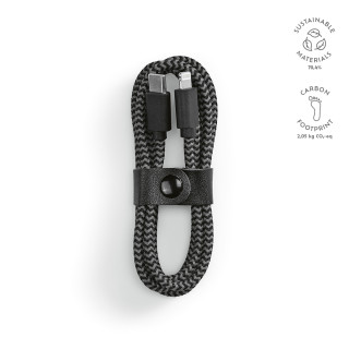 Ramanujan Kabel aus rPET. 1 m. USB-C auf Lightning. Schnellladefunktion, schwarz