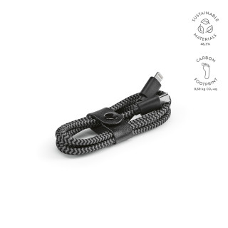 "Ramanujan" Kabel aus recyceltem PET, 1 m mit USB-C auf Lightning und Schnellladefunktion, schwarz