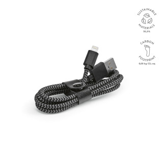 "Bernoulli" Kabel aus recyceltem PET, 1 m mit USB-A auf Lightning und Schnellladefunktion, schwarz