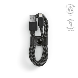 Bernoulli Kabel aus rPET. 1 m. USB-A auf Lightning. Schnellladefunktion, schwarz