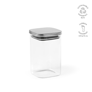"Delacroix 1200 Canister" Behälter aus Borosilikatglas, 1270 ml mit Deckel aus recyceltem Edelstahl, durchsichtig
