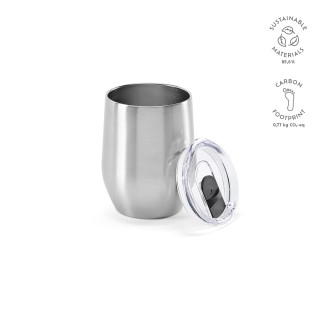 "Tigris Travel Cup" Reisebecher aus recyceltem Edelstahl, 320 ml mit Deckel, doppelwandig, silber