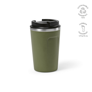 "Limpopo" Reisebecher aus recyceltem Edelstahl, 490 ml, doppelwandig, auslaufsicher, armeegrün