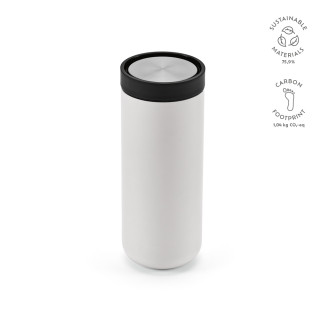 "Senegal Travel Cup" Reisebecher aus recyceltem Edelstahl, 400 ml mit 360°Push-Verschluss, weiß