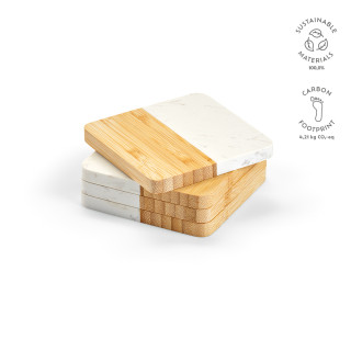 Kahlo Untersetzer aus Marmor und Bambus. Set mit 4 Stück, natur