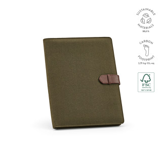 "Eliot A4" A4-Mappe aus recycelter Baumwolle mit Notizblock mit 64 Seiten aus FSC-zertifiziertem Papier, armeegrün