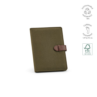 "Eliot A5 Folder" A5-Mappe aus recycelter Baumwolle mit Notizblock mit 64 Seiten aus FSC-zertifiziertem Papier, armeegrün