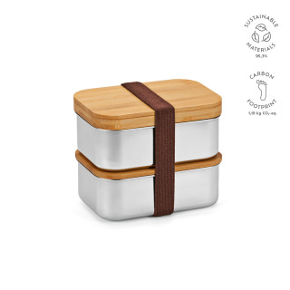 Vermeer Lunchbox, rec.Edelstahl, 1480 ml, mit Bambusdeckel und integriertem Besteck, silber