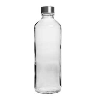 Glasflasche mit silbernem Schraubverschluss, klarglas, 1,0 l, mit 1-farbig, Sieb-Direktdruck