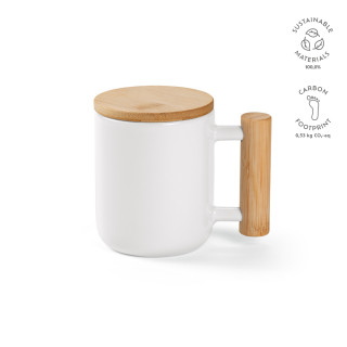 "Douro Mug" Tasse aus Keramik mit Bambus, 380 ml, für Sublimationsdruck geeignet, weiß