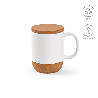 "Ebro" Tasse aus Keramik mit Kork, 410 ml, für Sublimationsdruck geeignet, weiß