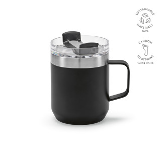 Shinano Tasse recycelter Edelstahl, 440 ml. Doppelwandig mit drehbarem Deckel, schwarz