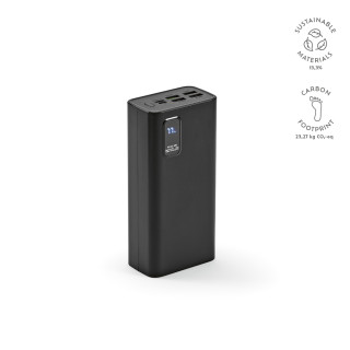 Hertz Powerbank aus rABS mit 30000 mAh. LED-Anzeige. Lädt auch Laptops, schwarz