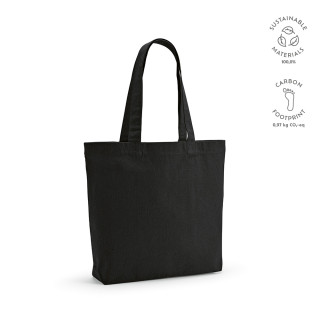 "Blanc Tote Bag" Einkaufstasche aus recycelter Baumwolle (220 g/m²) mit Henkeln und Bodenfalte, schwarz