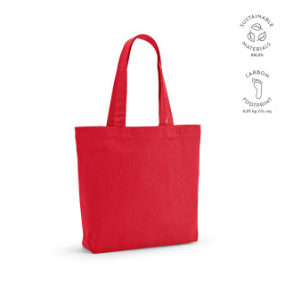 Blanc Einkaufstasche recyceltes Baumwolle (220 g/m²). Mit Henkeln und Bodenfalte, rot