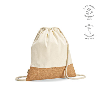 "Orizaba Tote Bag" Kordelzugbeutel aus recycelter Baumwolle (180 g/m²) und Kork, natur
