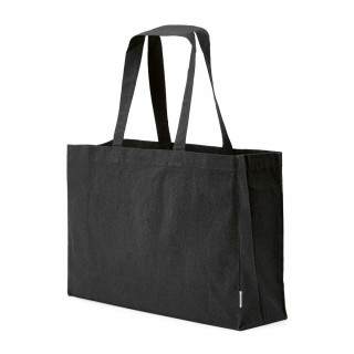 "Makalu" Einkaufstasche aus recycelter Baumwolle (280 g/m²) mit 65 cm Henkel, schwarz