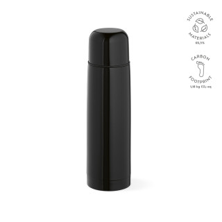 "Danube" Thermosflasche aus recyceltem Edelstahl, 500 ml mit 1 Becher, schwarz