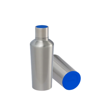 Thermotrinkflasche RETUMBLER-myDRINQEO 500, Flasche silber, Deckel blau, Boden blau