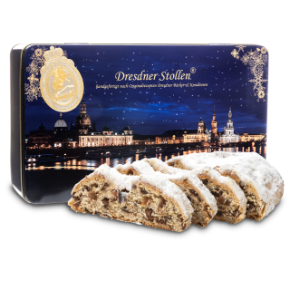 1000g Dresdner Stollen® in blauer Geschenkdose