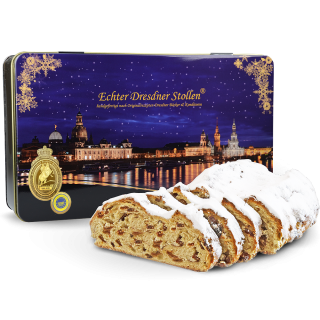 1000g Dresdner Stollen® in blauer Geschenkdose