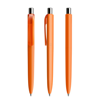 prodir DS8 Soft Touch PRR Push Kugelschreiber, orange, silber glänzend, Schreibfarbe: blau