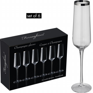 Set aus 6 Champagnergläsern, transparent
