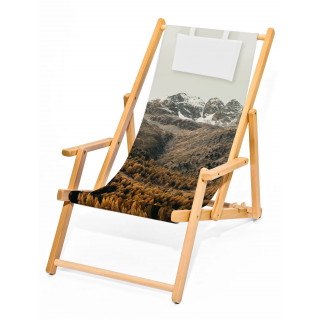Holz-Liegestuhl FORTIS mit Armlehnen, wechselbarer Bezug, hell