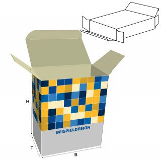 Faltschachteln mit versetzten Einstecklaschen, H: 430 x B: 290 x T: 50 mm, bedruckt, Hochweiß-Karton