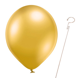 Luftballon „Metallic“ , Größe L (ø ca. 33 cm) in gold mit Ballonhalte-Drahtstab