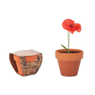 RED POPPY Terracotta-Topf Mohnblume, holz