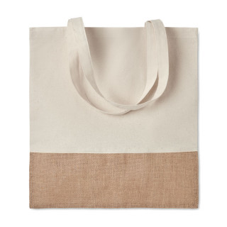 INDIA TOTE Einkaufstasche mit Jutebesatz, beige