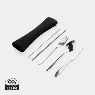 4-teiliges wiederverwendbares Besteckset aus Stainless-Steel, silber