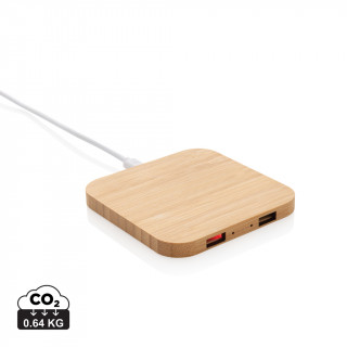 5W-Wireless-Charger aus Bambus mit USB, braun