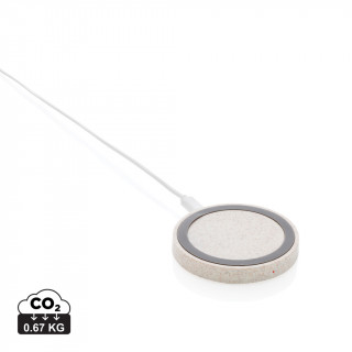 Rundes 5W Charging Pad aus Weizenstroh, khaki