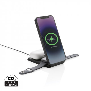 Swiss Peak 15W 3-in-1 magnetischer Wireles Charger aus rPU, schwarz