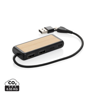 Link Dual Input USB Hub aus RCS rec. Kunststoff und Bambus, schwarz