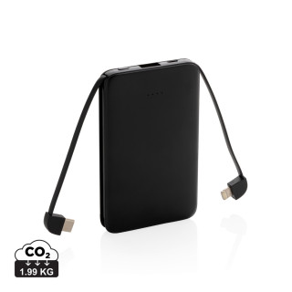 5.000 mAh Powerbank mit integriertem Kabel, schwarz