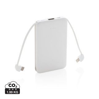 5.000 mAh Powerbank mit integriertem Kabel, weiß