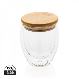 Doppelwandiges Borosilikatglas mit Bambusdeckel 250ml, transparent