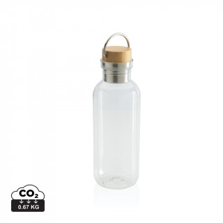 GRS rPET Flasche with Bambusdeckel und Griff, transparent