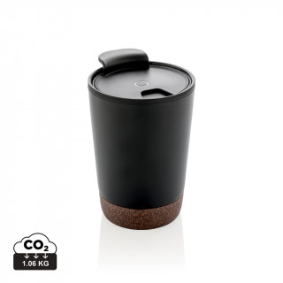 GRS rPP Edelstahl-Kaffeebecher mit Kork, schwarz