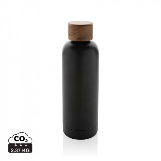 Wood Vakuumflasche aus RCS recyceltem Stainless-Steel, schwarz