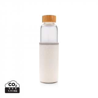 Borosilikat-Glasflasche mit struktriertem PU-Sleeve, weiß, grau