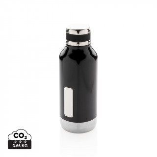 Auslaufsichere Vakuumflasche mit Logoplatte, schwarz