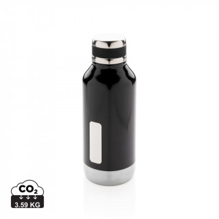 Auslaufsichere Vakuumflasche mit Logoplatte, schwarz