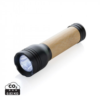 Lucid 1W Taschenlampe aus RCS recycelt. Kunststoff & Bambus, schwarz, braun