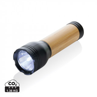 Lucid 3W Taschenlampe aus RCS recycelt. Kunststoff & Bambus, schwarz, braun