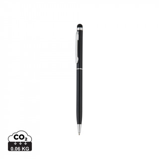 Schlanker Aluminiumkugelschreiber mit Stylus, schwarz