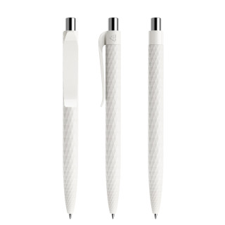 prodir QS01 PMP Push Kugelschreiber, weiß, silber glänzend, Schreibfarbe: blau